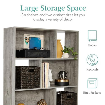 Best Choice Products 3-Tier Mid-Century Modern Wooden Bookcase, 6-Cube Organizer for Nursery, Kids Room, Living Room, w/Removable Back Panels, Pine Legs - Gray - color: Grey