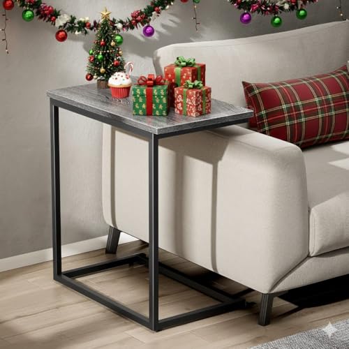 Pipishell C Shaped End Table 27 Inches High, Side Table for Couch Slide Under, Sofa Side Table for Living Room, Grey - color: Grey