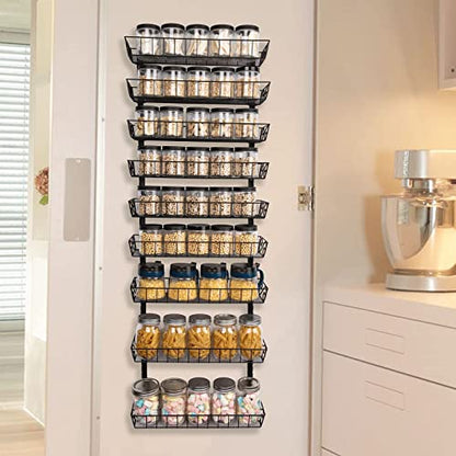 SWOMMOLY Adjustable Wall Mount Spice Rack, 9-Tier Dual-use (Multi-use) Organizer, Black - color: Black, size: 9-Tier