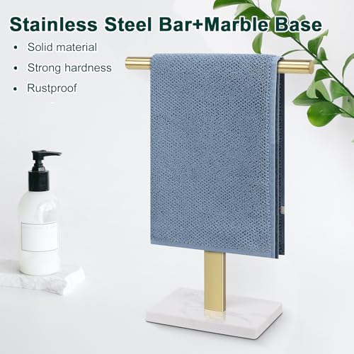 Hand Towel Holder, T-Shape Hand Towel Stand for Bathroom, Hand Towel Rack Bar Standing for Vanity Kitchen Countertop, 304 Stainless Steel, Marble Base (Gold) - color: Gold