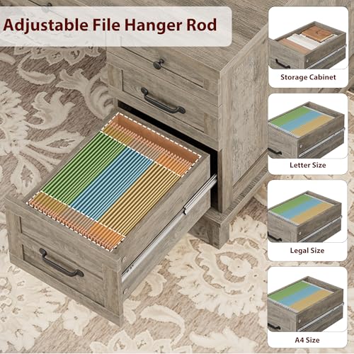 Garvee 60" Wooden Home Office Desk with File Drawers, Executive Desk with Adjustable Cabinet, Farmhouse Wood Desk with Power Outlet, Distressed Study and Work Table, Rustic Grey - color: Rustic Grey, size: 60" W