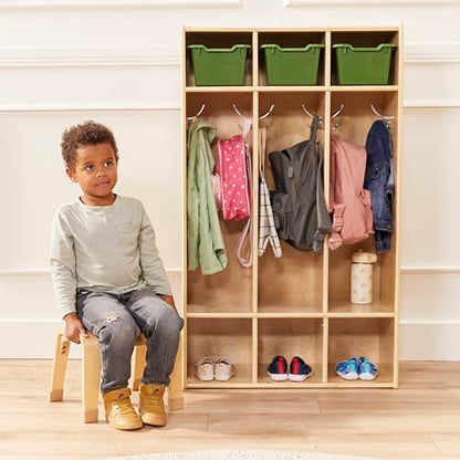 ECR4Kids Streamline 3-Section Coat Locker with Cubby Storage, Classroom Furniture, Natural - color: Natural