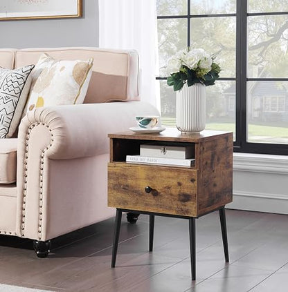 VECELO Modern Nightstands Set of 2,Square End Side Table with Drawer and Storage Space for Bedroom and Living Room - color: Antique Brown(set of 2)