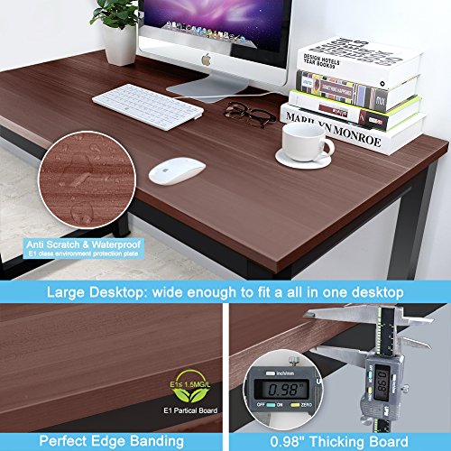 Tribesigns Computer Desk, 55 inch Large Office Desk Computer Table Study Writing Desk for Home Office, Teak + Black Leg - color: Teak + Black Leg, size: 55*23.6 inch