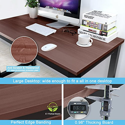 Tribesigns Computer Desk, 55 inch Large Office Desk Computer Table Study Writing Desk for Home Office, Teak + Black Leg - color: Teak + Black Leg, size: 55*23.6 inch