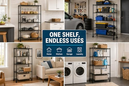 Simple Deluxe 5-Tier Heavy Duty Storage Shelving Unit, 1250 Lbs Loading Capacity, 29.92" W x 13.98" D x 61.02" H, Black - size: 5-Tier, 29.92"W x 13.98"D x 61.02"H