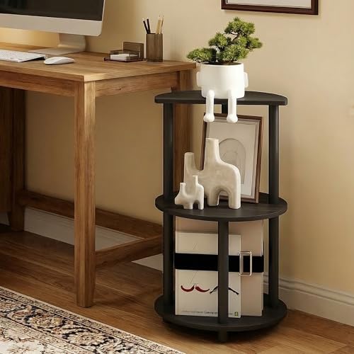 Furinno Turn-N-Tube Side Table, 3-Tier Round End Table, Black Espresso | Half Round Top Panel Night Stand, Nightstand, Bedside Table with Open Shelf, for Living Room, Bedroom - color: Black Espresso/Black