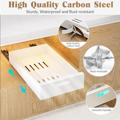 HBL' 1 Pack | 21" Deep Pull Out Cabinet Organizer Adhesive, 10-Inch Wide Sturdy Carbon Steel Roll-Out Drawers, Designed for Frameless Cabinets, Slide-Out Shelves for Pantry. - size: 21"D x 10.0"W x 3.1"H
