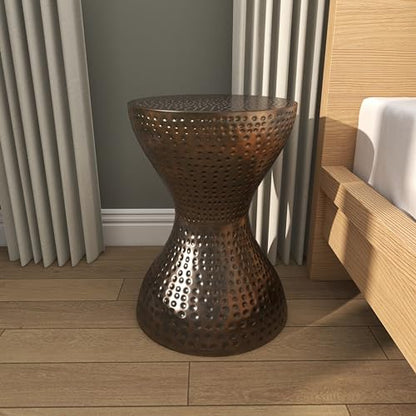 Deco 79 Metal Hourglass Side Table, 14" x 14" x 19", Polished Bronze | More surface space, side tables living room in hammered iron, polished bronze, end tables living room