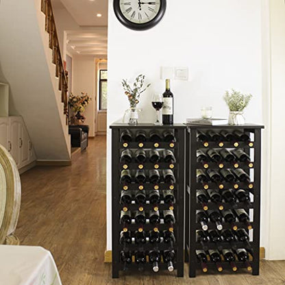 SMIBUY Bamboo Wine Rack, 28 Bottles Display Holder with Table Top, 7-Tier Free Standing Storage Shelves for Kitchen, Pantry, Cellar, Bar (Dark Brown) - color: Brown