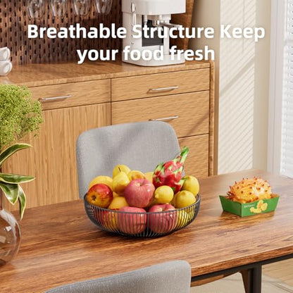 Simple Trending Round Metal Fruit Basket Bowl for Kitchen Counter - Rust-Proof, Non-Slip & Breathable Wire Organizer for Fruits, Veggies, Snacks, Black (11“ Diameter x 3.2” H) - style: Fruit Bowl Black