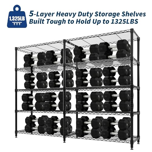 Garvee Storage Shelves 70" H Wire Shelving Rack, 5-Tier Garage Shelving Heavy Duty Metal Storage Shelves for Kitchen Pantry Room, Load 1325 LBS, Adjustable Wire Rack Shelf for Garage Basement