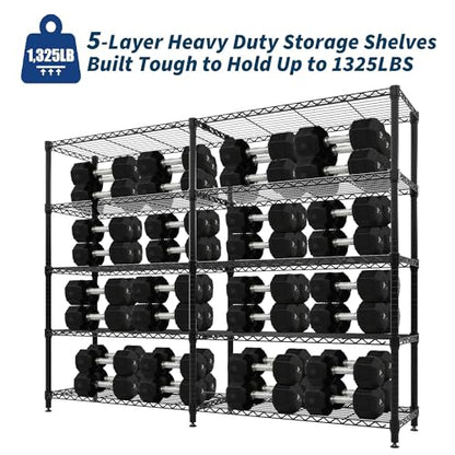 Garvee Storage Shelves 70" H Wire Shelving Rack, 5-Tier Garage Shelving Heavy Duty Metal Storage Shelves for Kitchen Pantry Room, Load 1325 LBS, Adjustable Wire Rack Shelf for Garage Basement