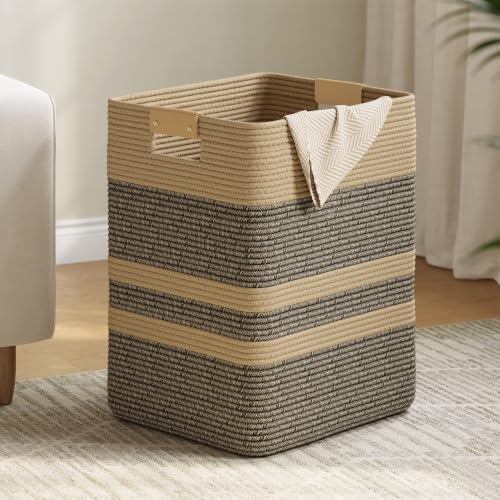 Nunsino 90L Laundry Basket, Cotton Rope Laundry Hamper with Leather Handles | Versatile Storage Basket for Laundry, Blankets, Toys, Towels, Pillows, and Nursery Organization - color: Dark&Brown, size: 90L