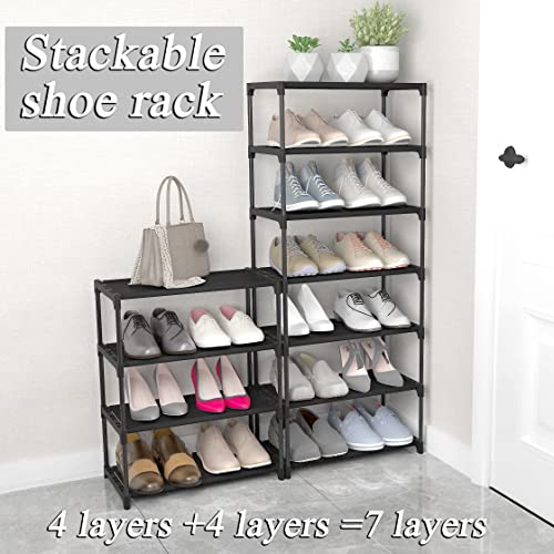 4-Tier Small Shoe Rack Space Saving Shoe Shelf Storage Organizer for Entryway Hallway Closet Bathroom Garage,Stackable Shoe Stand(Black) - size: 4-Black(17.5W")