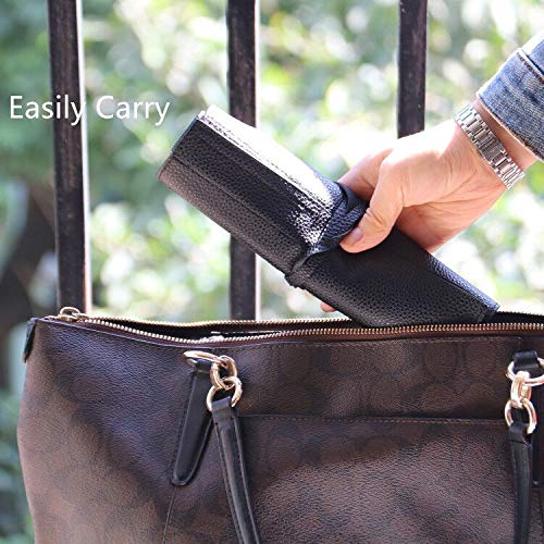 Bird&Fish Makeup Brush Case Travel, makeup brush case roll up,brush holder makeup,Holder Organizer Brushes Pouch Cosmetic Bag for Travel，Rolling Bag Storage Case PU Leather - color: Black