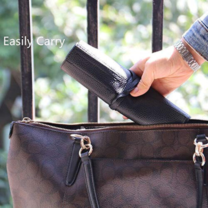 Bird&Fish Makeup Brush Case Travel, makeup brush case roll up,brush holder makeup,Holder Organizer Brushes Pouch Cosmetic Bag for Travel，Rolling Bag Storage Case PU Leather - color: Black