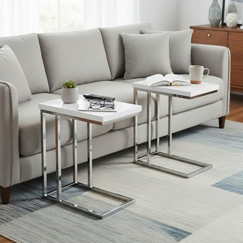 Lavish Home C-Shaped Side Tables Set of 2 – Modern Sofa End Tables or Bedside Nightstands – Space-Saving Laptop Tray Tables for Small Spaces (White) - style: Set of 2