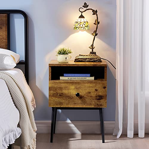 VECELO Modern Nightstands Set of 2,Square End Side Table with Drawer and Storage Space for Bedroom and Living Room - color: Antique Brown（2 Sets）