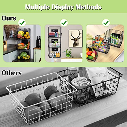 X-cosrack Metal Wire Basket Wall Mount, 3 Tier Wall Storage Basket Organizer with Hanging Hooks Chalkboards, Rustic Kitchen Fruit Produce Bin Rack Bathroom Tower Baskets (Black) - color: Black-3 Tiers
