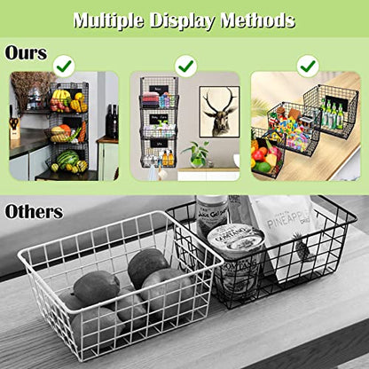 X-cosrack Metal Wire Basket Wall Mount, 3 Tier Wall Storage Basket Organizer with Hanging Hooks Chalkboards, Rustic Kitchen Fruit Produce Bin Rack Bathroom Tower Baskets (Black) - color: Black-3 Tiers