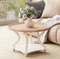 COZAYH Coffee Table - Round Farmhouse Coffee Table - Wood Tray Top, White | 32 in Diameter, 20 in Height, Lower Shelf Storage, Raised Edge, Curved Legs, MDF Construction, 50 lb Capacity - size: 1-Pack Coffee Table