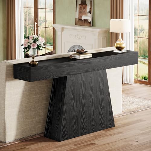 Tribesigns 63" Black Console Table, Farmhouse Entryway Table with Trapezoidal Base, Narrow Long Wood Sofa Table Behind Couch Table for Entrance, Hallway, Living Room, Black