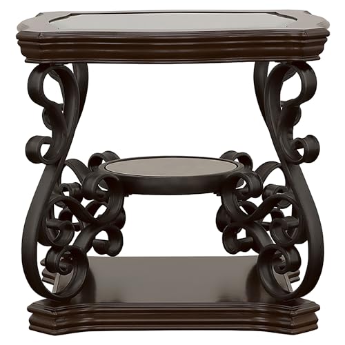 Coaster Home Furnishings - Laney - 1-Shelf Glass Top Rectangular End Table with Metal Legs, Scrollwork Design and Polished Wood Surface - Living Room - 26-Inch - Dark Merlot - 702447