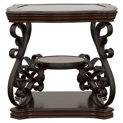 Coaster Home Furnishings - Laney - 1-Shelf Glass Top Rectangular End Table with Metal Legs, Scrollwork Design and Polished Wood Surface - Living Room - 26-Inch - Dark Merlot - 702447