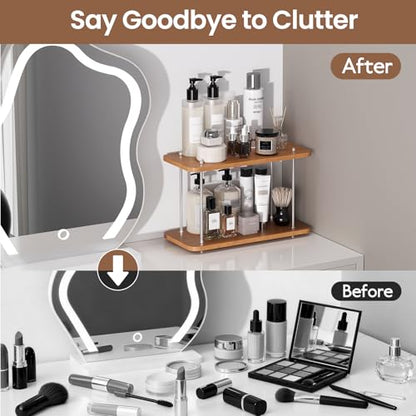 2-Tier Adjustable Height Bathroom Countertop Organizer | Perfect for bathroom counter, dresser, vanity, corner, sink & kitchen, holds skincare, makeup, perfume, spices, coffee goods