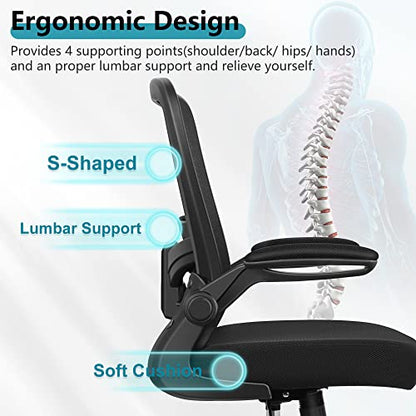 FelixKing Office Chair, Ergonomic Desk Chair Breathable Mesh Chairs Adjustable High Back Lumbar Support Flip-up Armrests, Executive Rolling Swivel Comfy Computer Chairs Home Office Black - color: Black