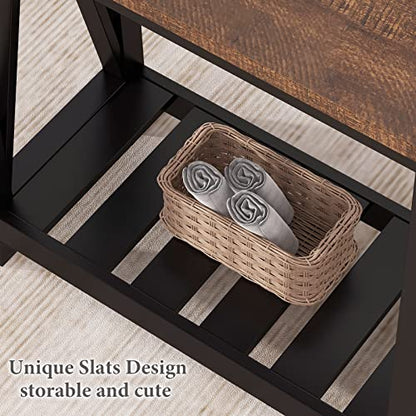 ChooChoo Farmhouse End Table, Narrow Side Table with Shelf | Slim Bedside Table ,Small Spaces, Rustic Nightstand, Living Room, Bedroom ,Black - color: Black, size: 1 Pack