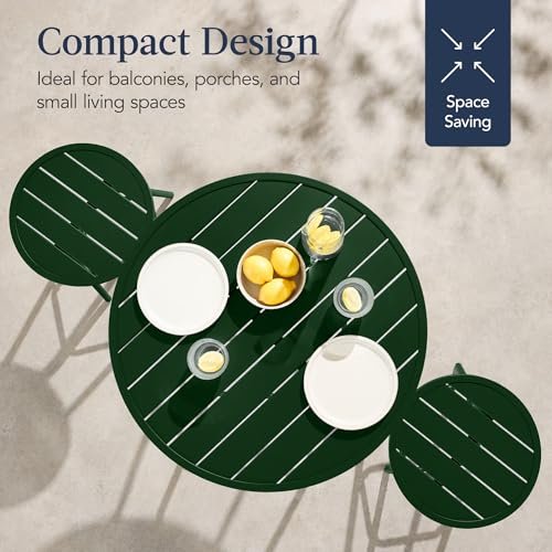 Best Choice Products 3-Piece Patio Dining Set, Bar Height, Outdoor Bistro Set, Outdoor Round Bar Table w/ 2 Bar Stools, Steel - Dark Green - color: Dark Green