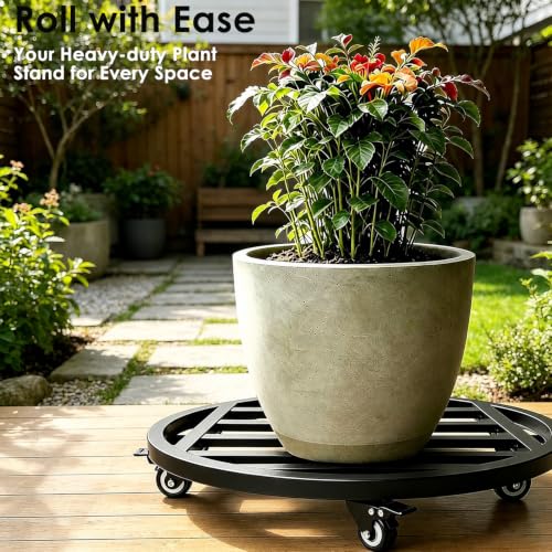 20" Round Plant Stand with Wheels Heavy Duty,Large Metal Plant Caddy Indoor Outdoor Use,Rolling Plant Dolly with Industrial Casters,Rust-Proof Black Plant Tray for Large Planters Pots,2-Pack - size: 20-Inch (2-Pack)