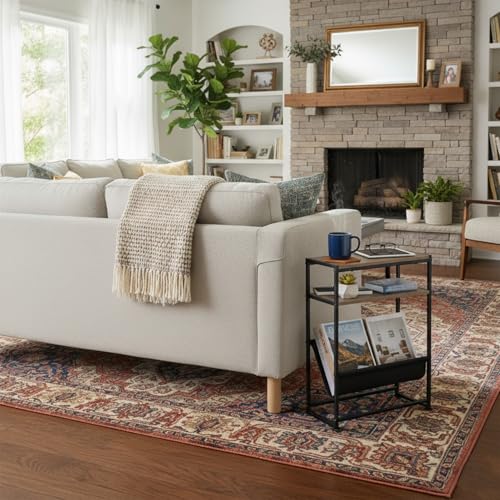 Narrow End Table for Small Spaces - Slim Side Table with Magazine Holder,2 in 1 Design Narrow Coffee Table Living Room,Skinny Bedroom Nightstand Thin Side Magazine Table,Oak - color: Oak