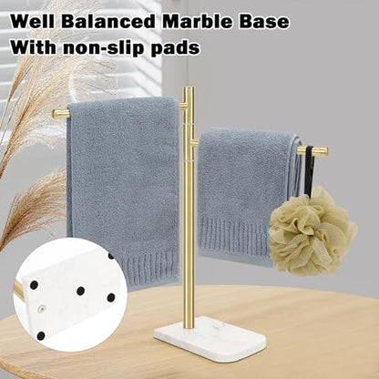 Standing Hand Towel Holder, Hand Towel Stand with Marble Base, 304 Stainless Steel Towel Rack with 2 Swivel Arm, Countertop Stand Towel Ring Towel Bar for Bathroom (Gold) - color: Gold