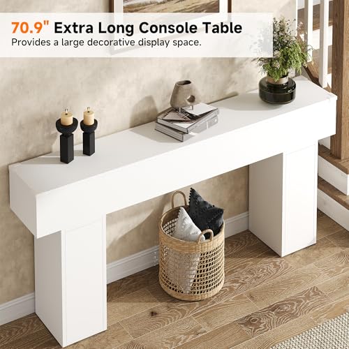 knoworld 70.9-Inch Long Console Table, Wooden Sofa Table Behind Couch Tables, Farmhouse Entryway Table Accent Table for Entrance, Hallway, Living Room, Foyer, White - color: White