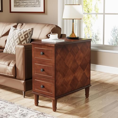Tribesigns Solid Wood End Table, Fully Assembled Narrow Side Table with Drawers, Pre-Assembled Nightstand Slim Bedside Table for Small Spaces, Living Room, Bedroom, Brown - color: Brown