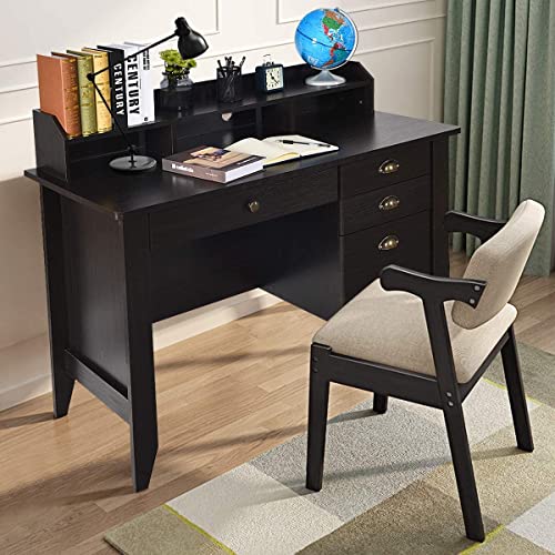 Catrimown Home Office Desk with Drawers and Hutch, Small Computer Desk with File Drawers, Writing Study Teens Student Desk for Bedroom, Student Girls Desks with Storage Shelves, Espresso Brown - color: Espresso Brown