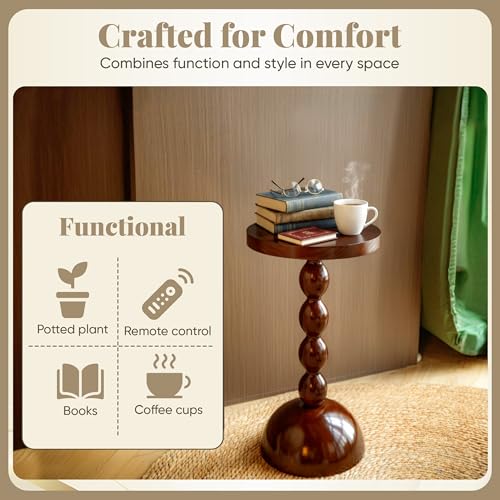 Wooden Side Table for Small Spaces, Drink Table, Mini Side Table, Little Tiny Drink Stand, Wooden Spindle, High Pedestal Table, Kitchen, Bar, Small Living Spaces, Dark Brown