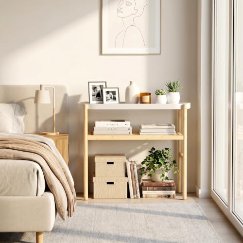 Wisuce Bamboo Shelf Indoor, 2 Tier Window Tall Stand Table for Multiple Plants…