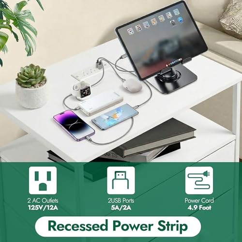 3-Drawer LED Nightstand Set 2 with Charging Station, White | Engineered Wood and Steel, 2 AC and 2 USB ports, 24 Inch Wide, RGB App Control, Fabric Drawers, Open Storage Shelf - color: White, 2 Pack