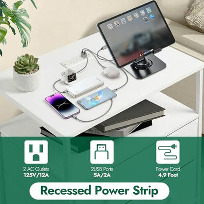 3-Drawer LED Nightstand with Charging Station, White | Engineered Wood and Steel, 2 AC and 2 USB ports, 24 Inch Wide, RGB App Control, Fabric Drawers, Open Storage Shelf - color: White