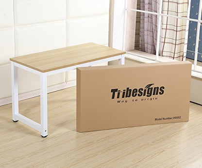 Tribesigns Computer Desk, 47 inch Modern Simple Office Desk Computer Table Study Writing Desk for Home Office, Light Walnut - color: Walnut+white, size: 47*23.6 inch