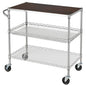 Finnhomy 3 Tier Heavy Duty Commercial Grade Utility Cart with Wood Top, Wire Rolling Cart with Wheels and Handle Bar, Kitchen Carts on Wheels, 18x36x35.4 H Metal Cart with 600 LBS Capacity, Chrome - style: 36“L Chrome