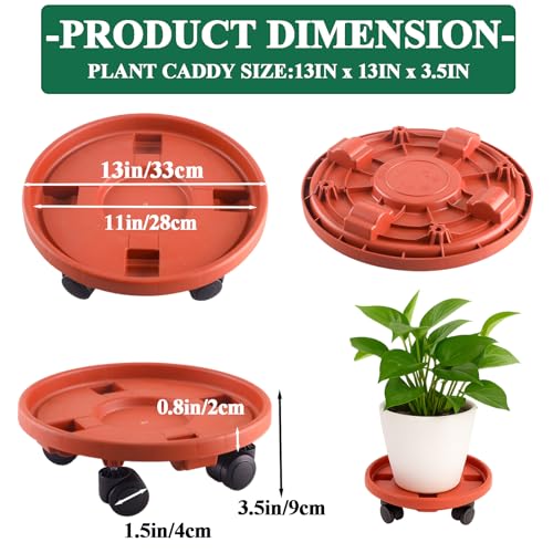 Rolling Plant Stand with Wheels 3 Pack 13 Inch Plant Caddy with Wheels Heavy Duty Plant Dolly Roller Base with Wheels Round Flower Pot Rack Holder Planter Trolley Tray, Red - color: Red, size: 13 inch