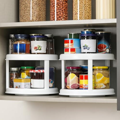 2 Pack, 2 Tier 10" Turntable Lazy Susan Spice Organizer - Rotating Seasoning Rack Spinner for Pantry Cabinet Kitchen Countertop, Table Top Organizing - Multiuse Two Tier Rotating Organization Rack - size: 10 inch - 2 Tier - 2 Pack