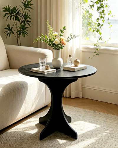 24in Black Round Side Table, Modern Accent End Table with Curved Integrated Tripod Base, Minimalist Round Sofa Side Table Nightstand for Living Room Bedroom Balcony Small Spaces, Easy Assembly - color: Black-x