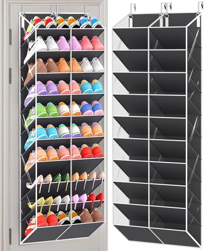 UVIAHOMI 20-30 Pairs Over the Door Shoe Organizer, Clear Pockets Hanging Shoe Storage for Closet, 10-Tier Door Shoes Rack, Handing Shoes Holder Fit All the Family's Sneakers, Boots, Heels, Dark Grey - color: Dark Grey