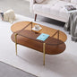 LumFurn Oval Glass Coffee Table, Mid-Century Modern Design, L41 x W21 x H17 inch, for Living Room, 2-Tier Structure, Amber Glass Top and Walnut Finish Wood Shelf, Conical Legs with Gold Finish Frame - color: Amber & Walnut, size: L41" Oval Coffee Table